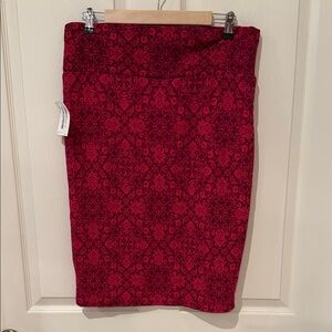 Red Patterned Pencil Skirt - Women's